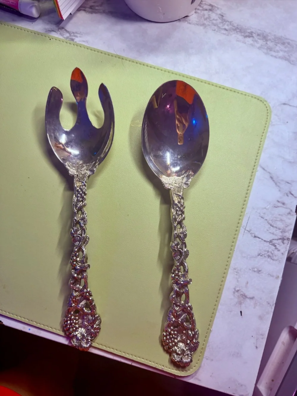 Vintage Godinger Silver Plated Salad Serving Spoon & Fork Heavy 1990s